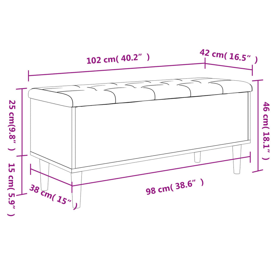 Opbergbankje 102x42x46 cm bewerkt hout grijs sonoma eikenkleur