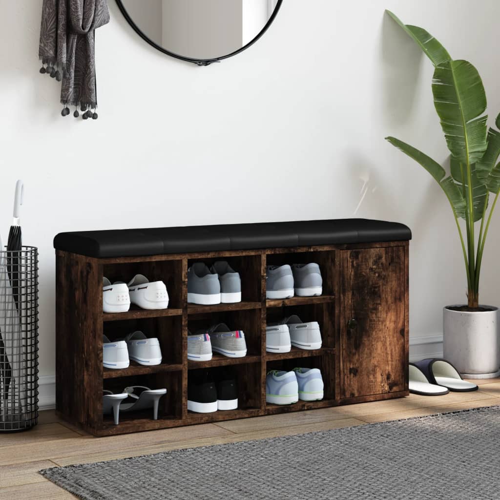 Schoenenbank 102X32X50 Cm Bewerkt Hout Kleurig Gerookt eiken