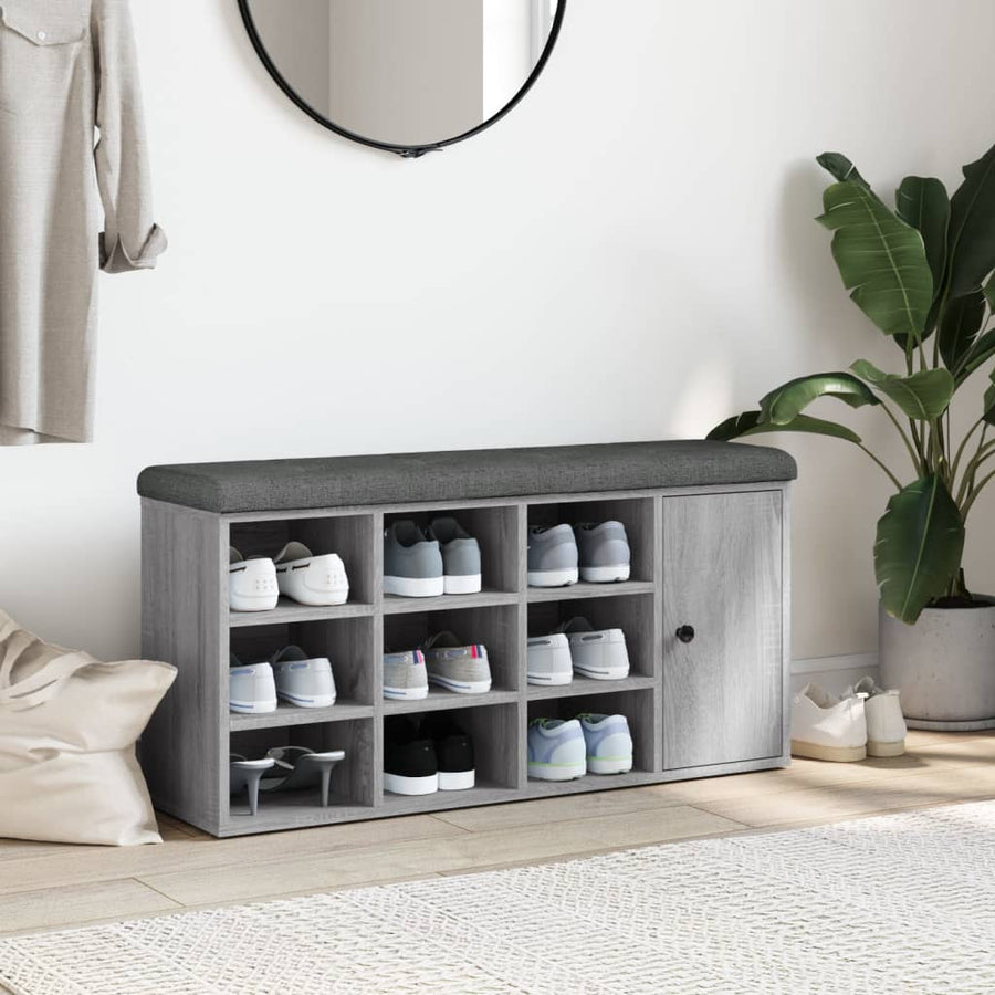 Schoenenbank 102X32X50 Cm Bewerkt Hout Eikenkleur Grijs sonoma