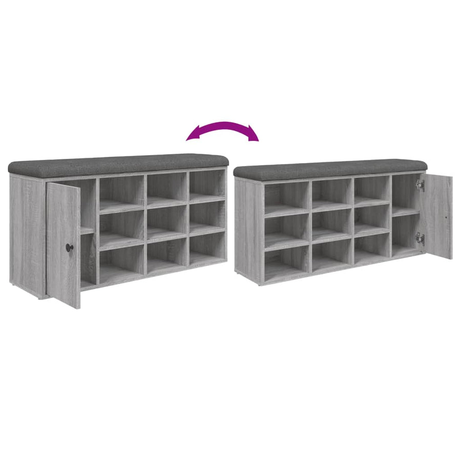 Schoenenbank 102X32X50 Cm Bewerkt Hout Eikenkleur Grijs sonoma