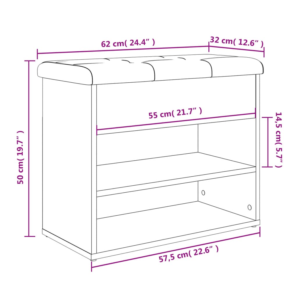 Schoenenbankje 62X32X50 Cm Bewerkt Hout Kleurig Sonoma eiken