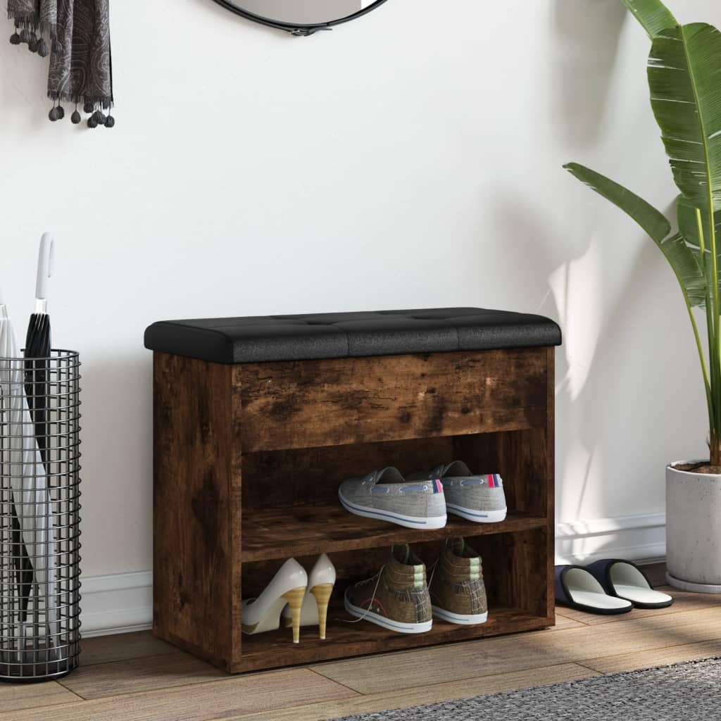 Schoenenbankje 62X32X50 Cm Bewerkt Hout Kleurig Gerookt eiken