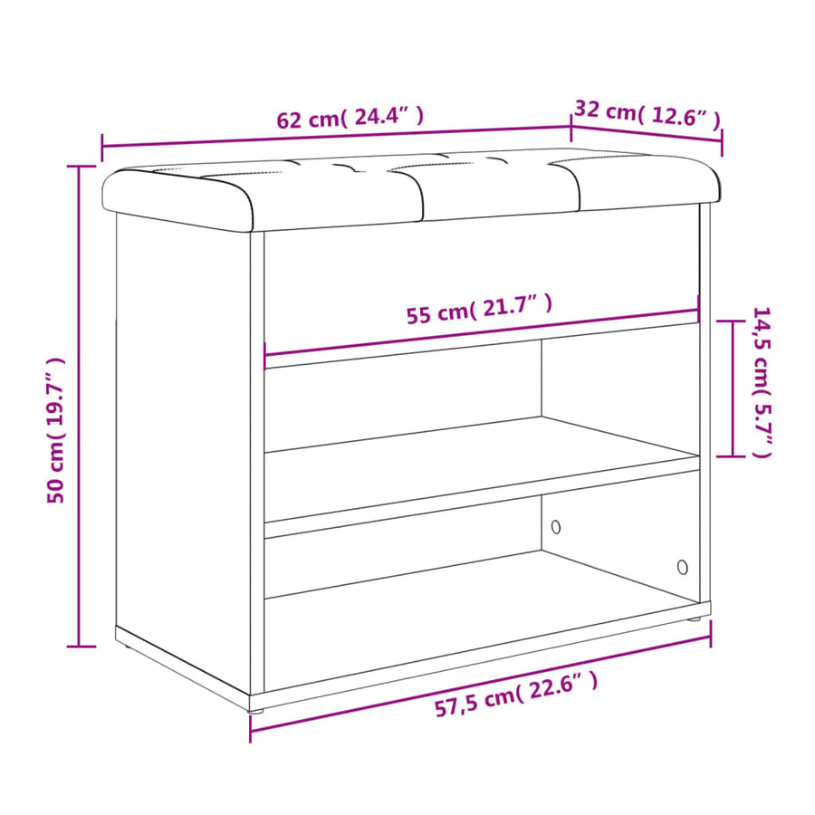 Schoenenbankje 62X32X50 Cm Bewerkt Hout Kleurig Gerookt eiken