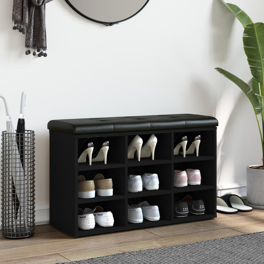 Schoenenbank Bewerkt Hout 82 x 32 x 50 cm Zwart