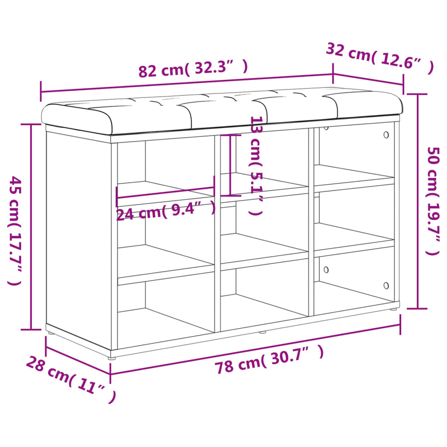 Schoenenbank Bewerkt Hout Kleurig 82 x 32 x 50 cm Gerookt eiken