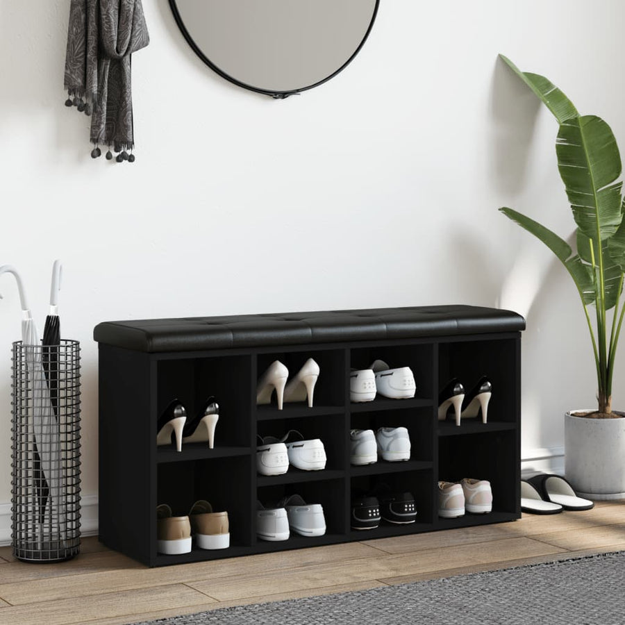 Schoenenbank Bewerkt Hout 102 x 32 x 50 cm Zwart