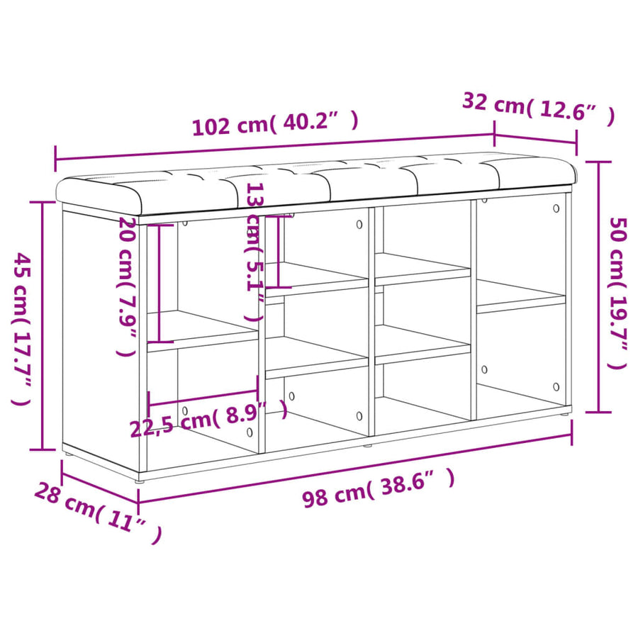 Schoenenbank Bewerkt Hout Kleurig 102 x 32 x 50 cm Sonoma eiken