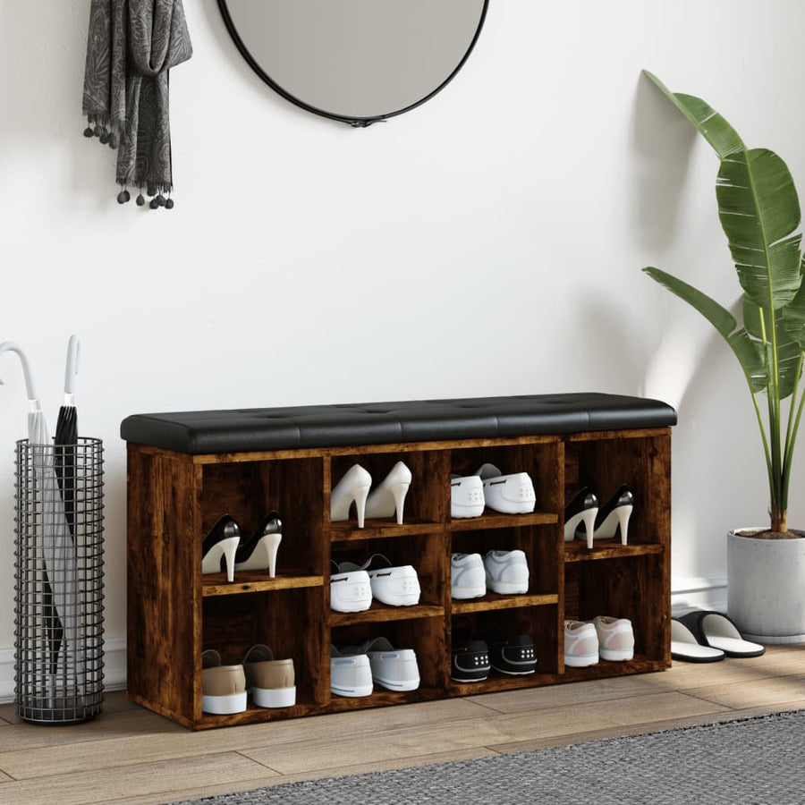 Schoenenbank 102x32x50 cm bewerkt hout gerookt eikenkleurig