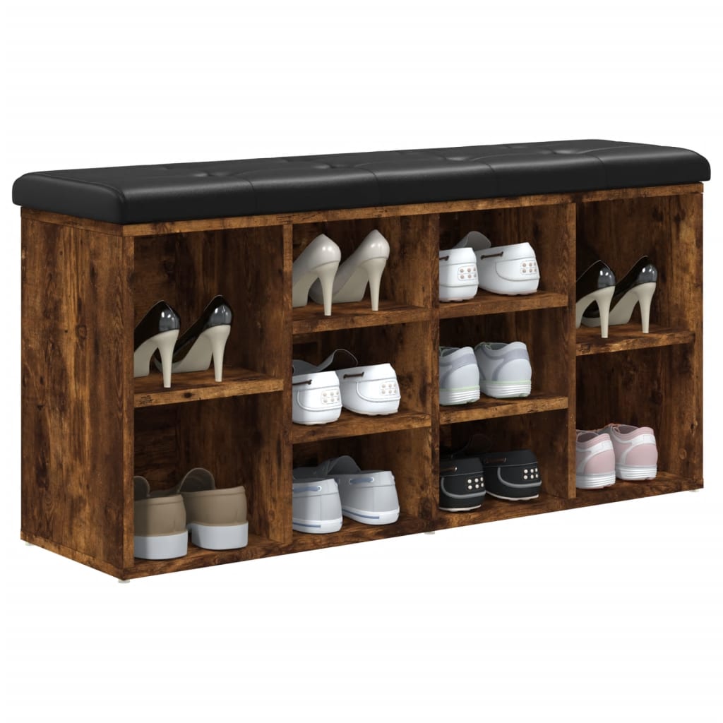 Schoenenbank 102x32x50 cm bewerkt hout gerookt eikenkleurig
