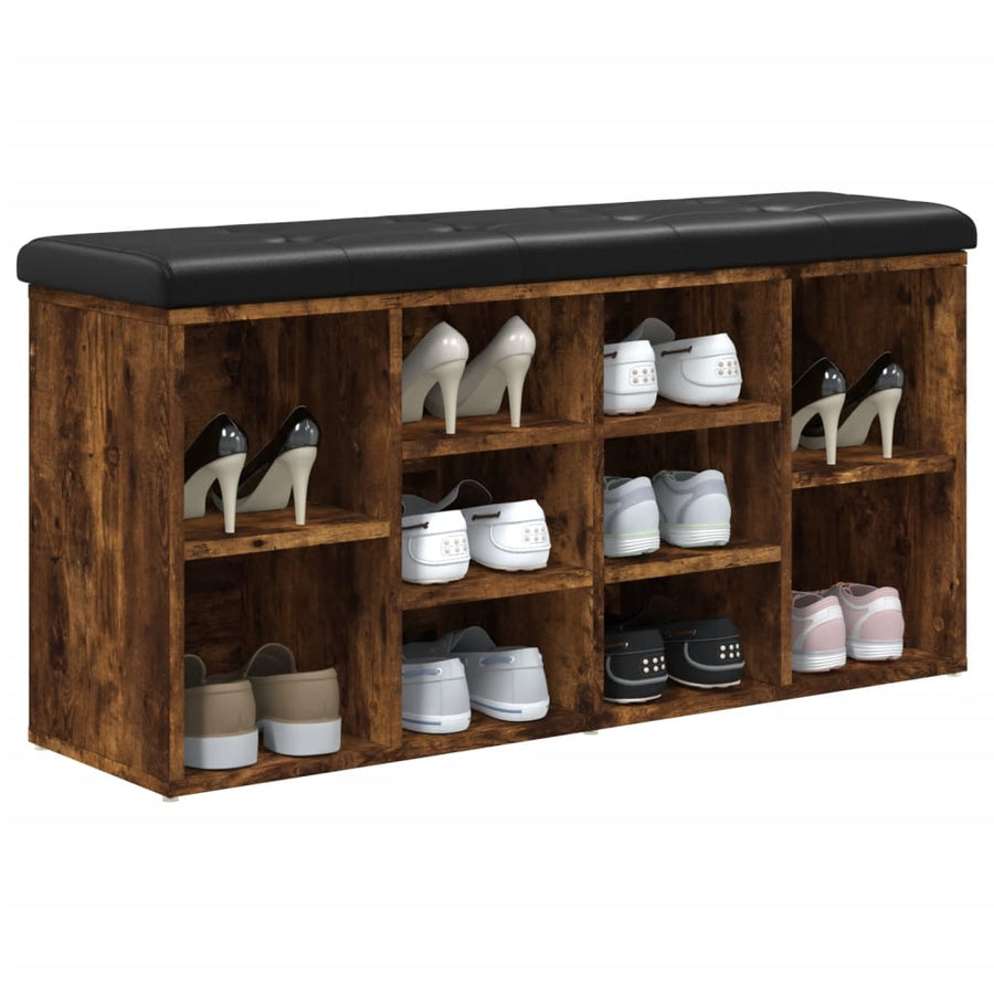 Schoenenbank 102x32x50 cm bewerkt hout gerookt eikenkleurig
