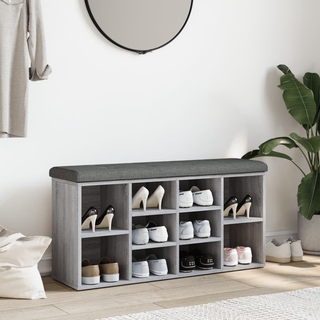 Schoenenbank Bewerkt Hout Eikenkleur 102 x 32 x 50 cm Grijs sonoma