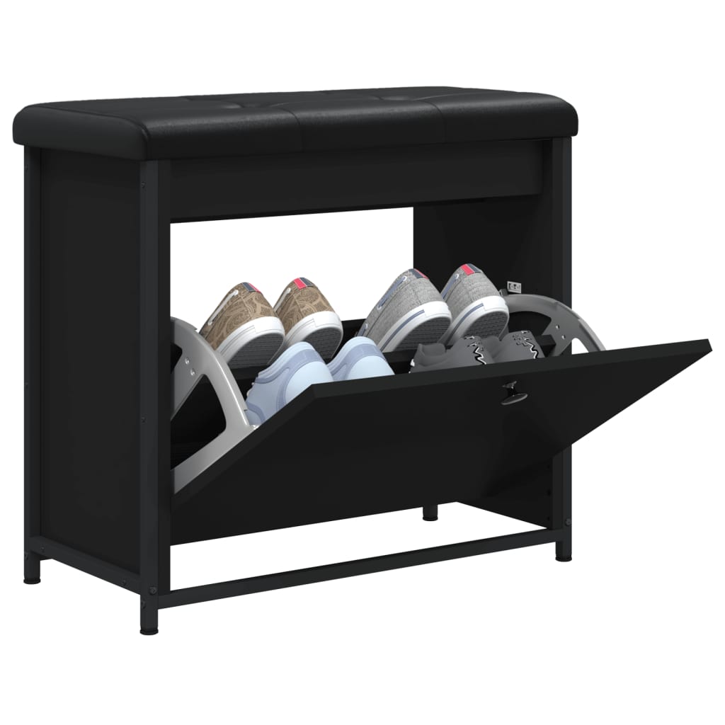 Schoenenbankje Met Klaplade 62 x 32 x 56 cm Zwart