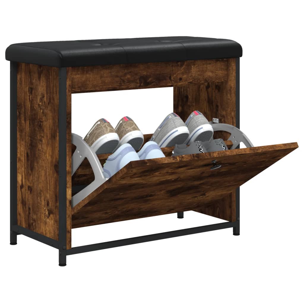 Schoenenbankje Met Klaplade Kleurig 62 x 32 x 56 cm Gerookt eiken
