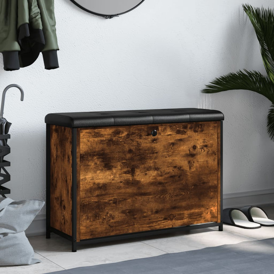 Schoenenbankje Met Klaplade Kleurig 82 x 32 x 56 cm Gerookt eiken