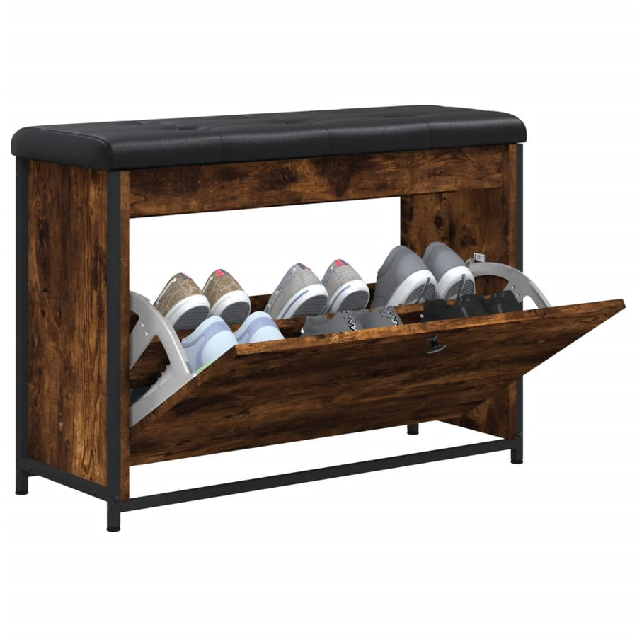 Schoenenbankje Met Klaplade Kleurig 82 x 32 x 56 cm Gerookt eiken