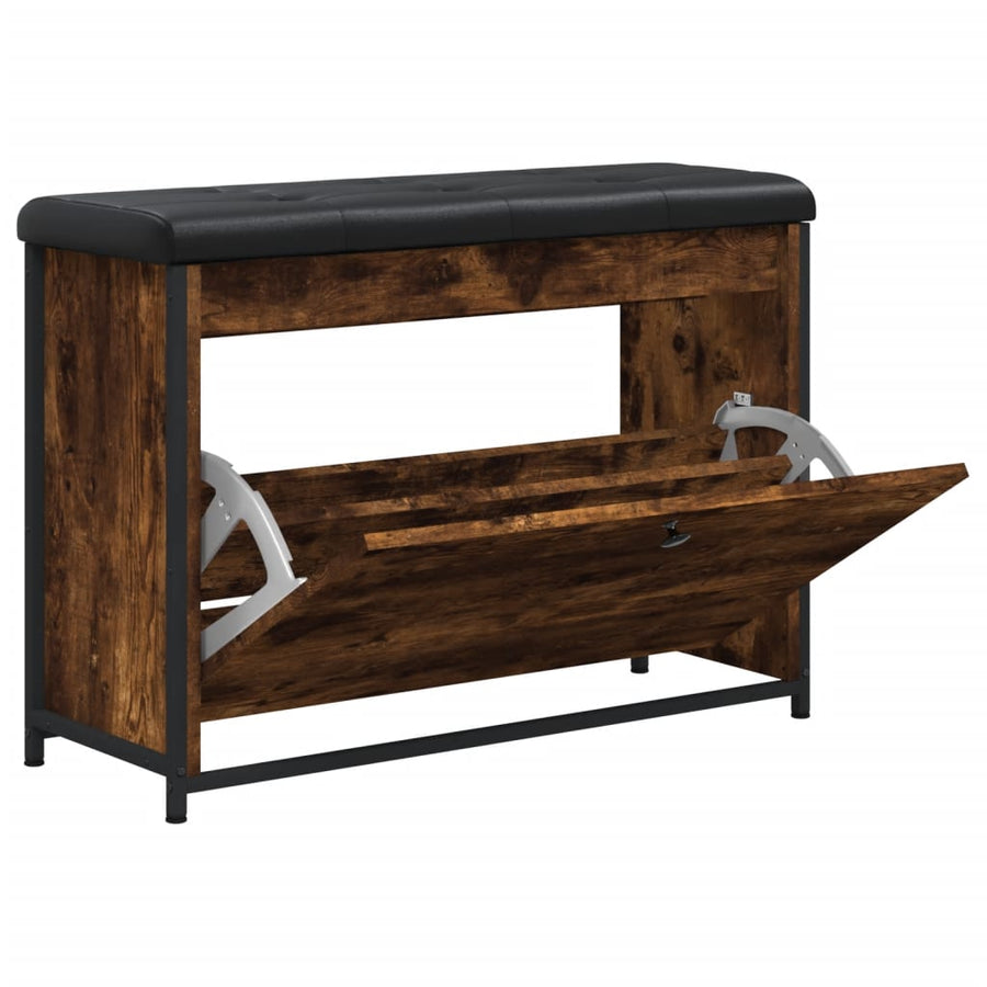 Schoenenbankje Met Klaplade Kleurig 82 x 32 x 56 cm Gerookt eiken