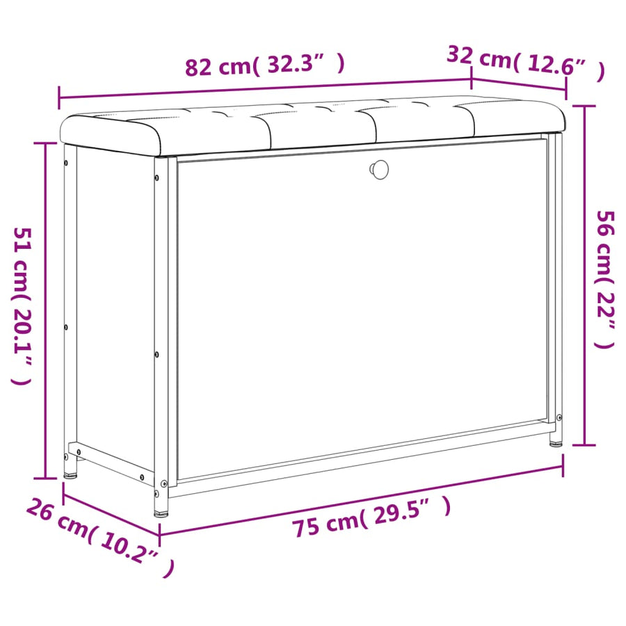 Schoenenbankje Met Klaplade Kleurig 82 x 32 x 56 cm Gerookt eiken