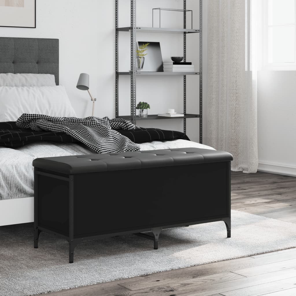 Opbergbankje Bewerkt Hout 102 x 42 x 45 cm Zwart