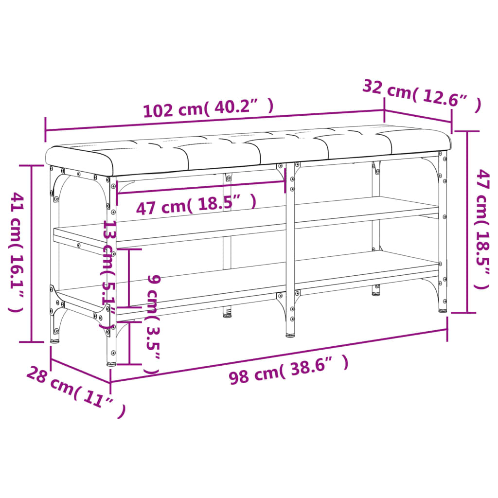 Schoenenbank Bewerkt Hout Kleurig 102 x 32 x 47 cm Gerookt eiken