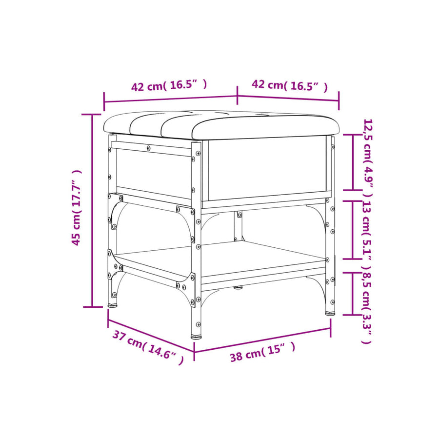 Schoenenbank Bewerkt Hout Eikenkleurig 42 x 42 x 45 cm Grijs sonoma