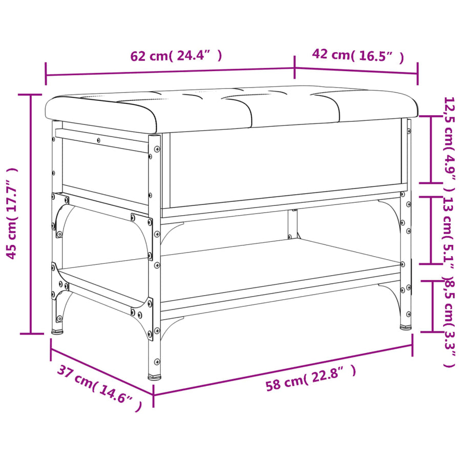 Schoenenbank Bewerkt Hout 62 x 42 x 45 cm Zwart