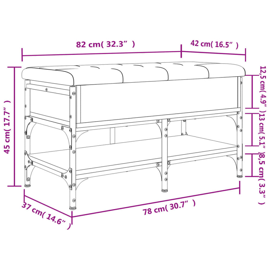 Schoenenbank Bewerkt Hout Kleurig 82 x 42 x 45 cm Gerookt eiken