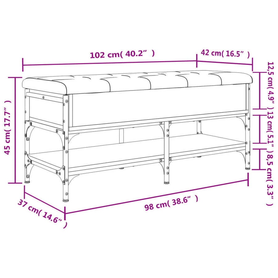 Schoenenbank Bewerkt Hout Kleurig 102 x 42 x 45 cm Gerookt eiken