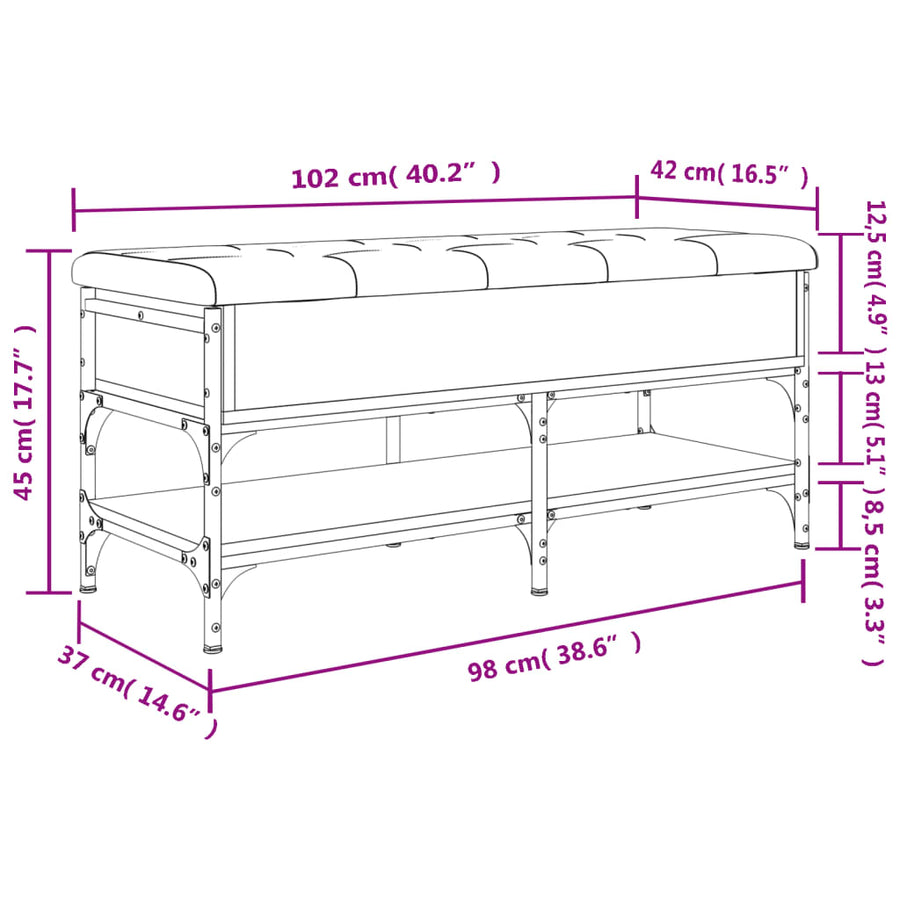 Schoenenbank Bewerkt Hout Eikenkleur 102 x 42 x 45 cm Grijs sonoma
