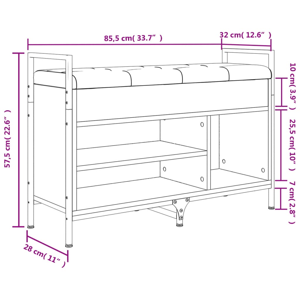 Schoenenbank 85,5X32X57,5 Cm Bewerkt Hout Kleurig 85.5 x 32 x 57.5 cm Gerookt eiken