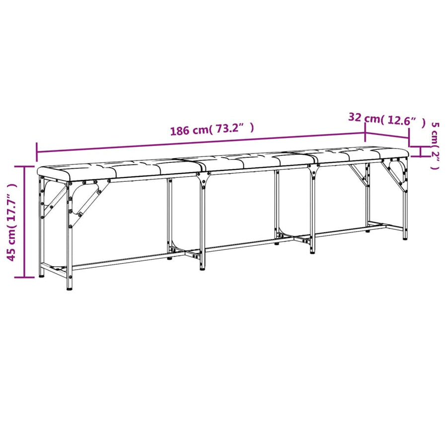Eetkamerbank Staal En Stof 186 x 32 x 45 cm Lichtgrijs