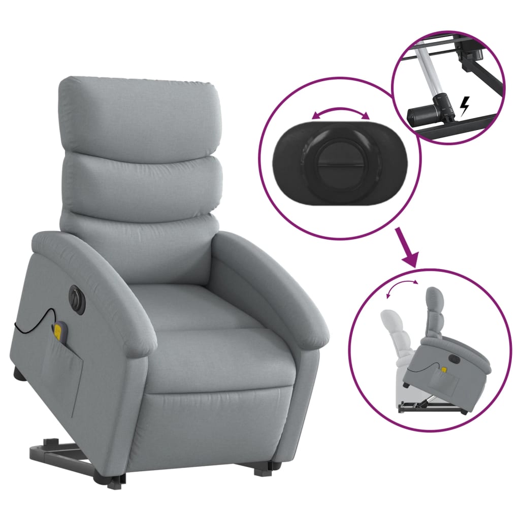 Sta-Op-Massagestoel Stof Lichtgrijs Ja Elektrisch verstelbaar