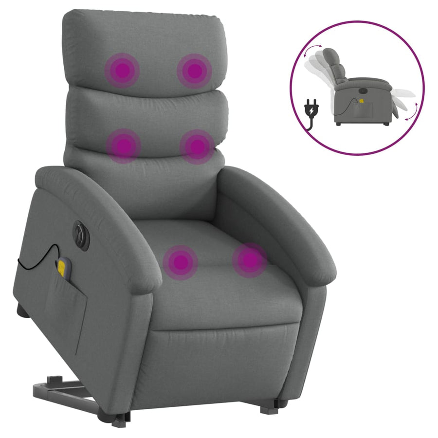Sta-Op-Massagestoel Stof Donkergrijs Ja Elektrisch verstelbaar