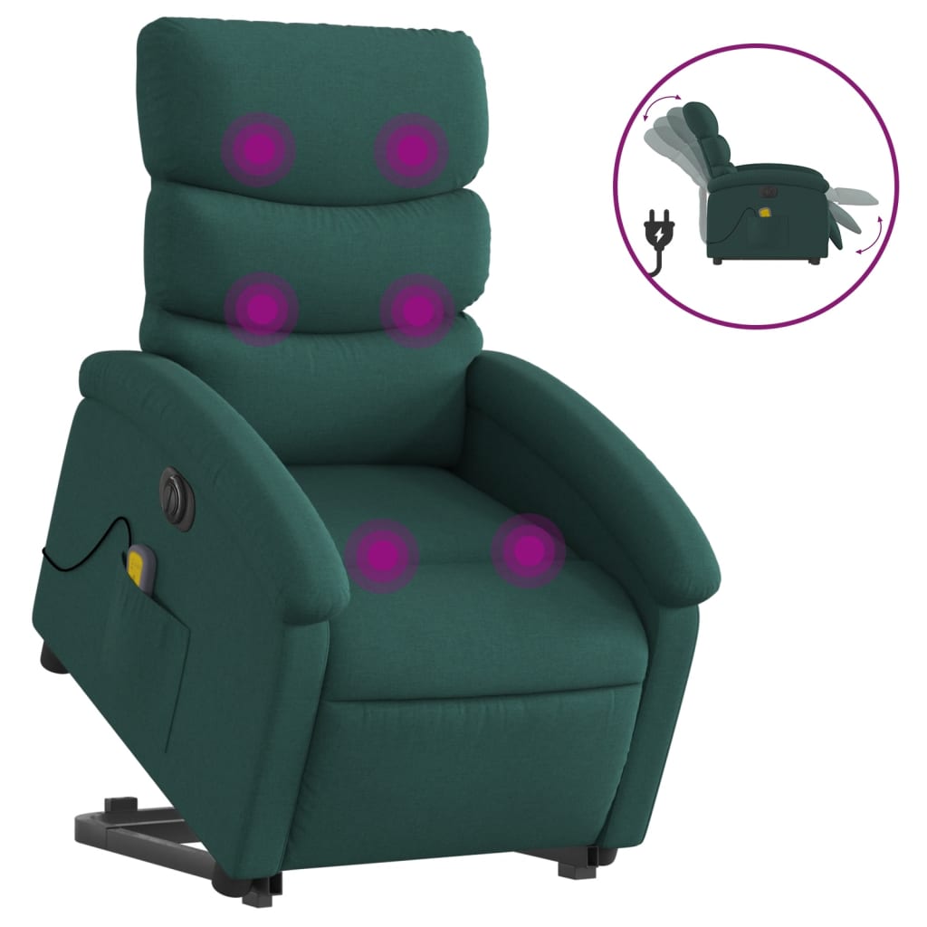 Sta-Op-Massagestoel Stof Donkergroen Ja Elektrisch verstelbaar