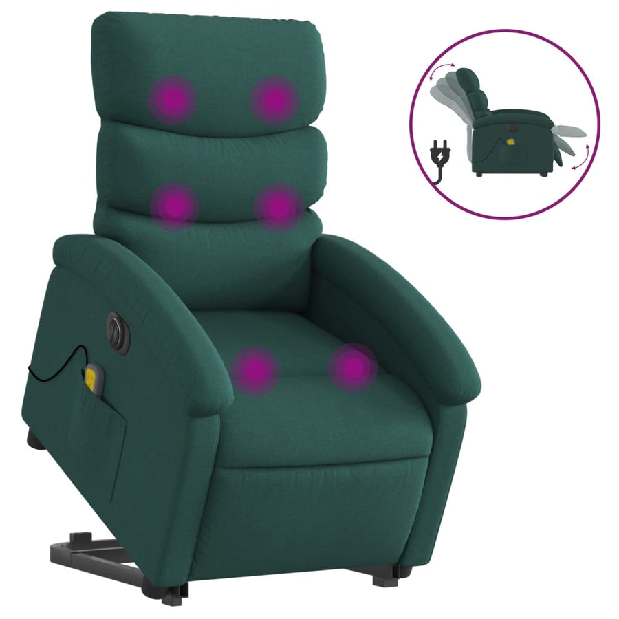 Sta-Op-Massagestoel Stof Donkergroen Ja Elektrisch verstelbaar