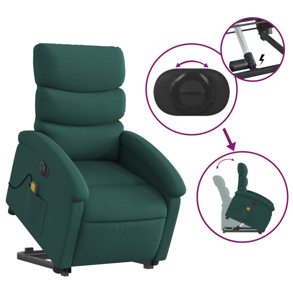Sta-Op-Massagestoel Stof Donkergroen Ja Elektrisch verstelbaar