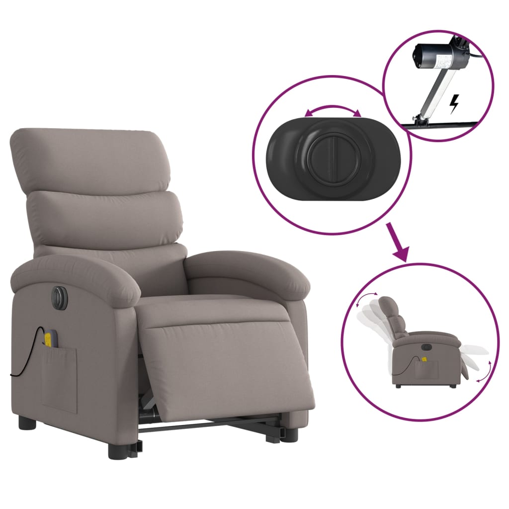 Sta-Op-Massagestoel Stof Taupe Ja Elektrisch verstelbaar