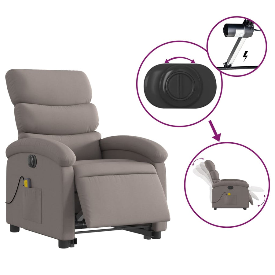 Sta-Op-Massagestoel Stof Taupe Ja Elektrisch verstelbaar