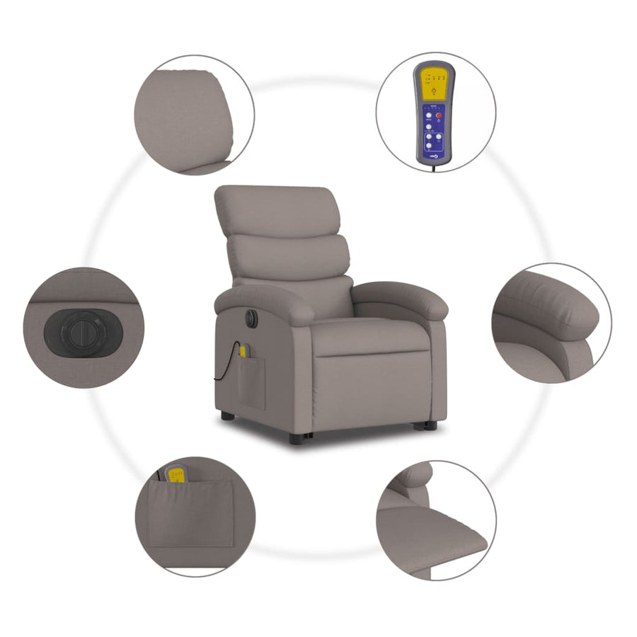 Sta-Op-Massagestoel Stof Taupe Ja Elektrisch verstelbaar