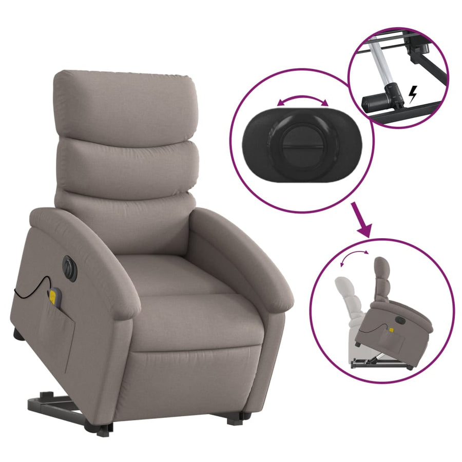 Sta-Op-Massagestoel Stof Taupe Ja Elektrisch verstelbaar