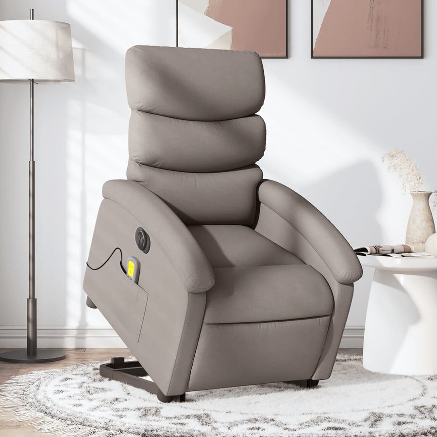 Sta-Op-Massagestoel Stof Taupe Ja Elektrisch verstelbaar