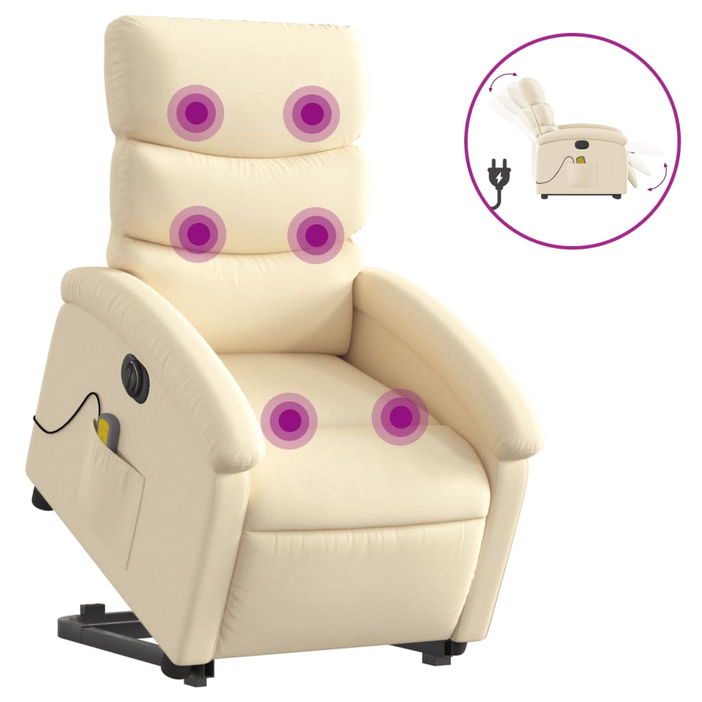 Sta-Op-Massagestoel Stof Kleurig Crème Ja Elektrisch verstelbaar