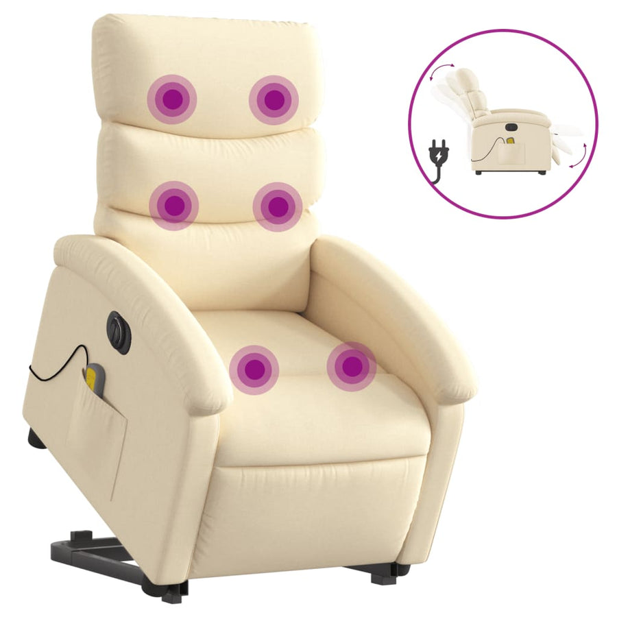 Sta-Op-Massagestoel Stof Kleurig Crème Ja Elektrisch verstelbaar