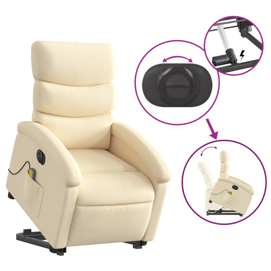Sta-Op-Massagestoel Stof Kleurig Crème Ja Elektrisch verstelbaar