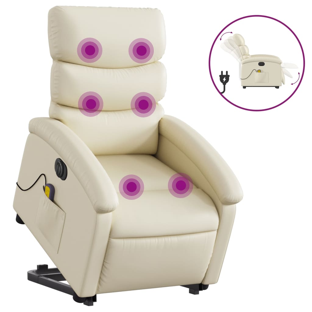 Sta-Op-Massagestoel Elektrisch Kunstleer Kleurig Crème Ja Elektrisch verstelbaar