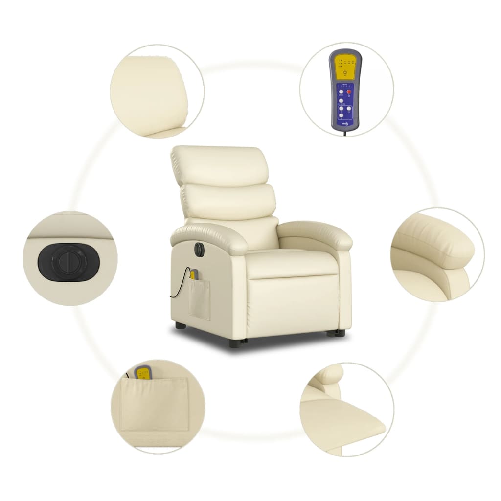 Sta-Op-Massagestoel Elektrisch Kunstleer Kleurig Crème Ja Elektrisch verstelbaar