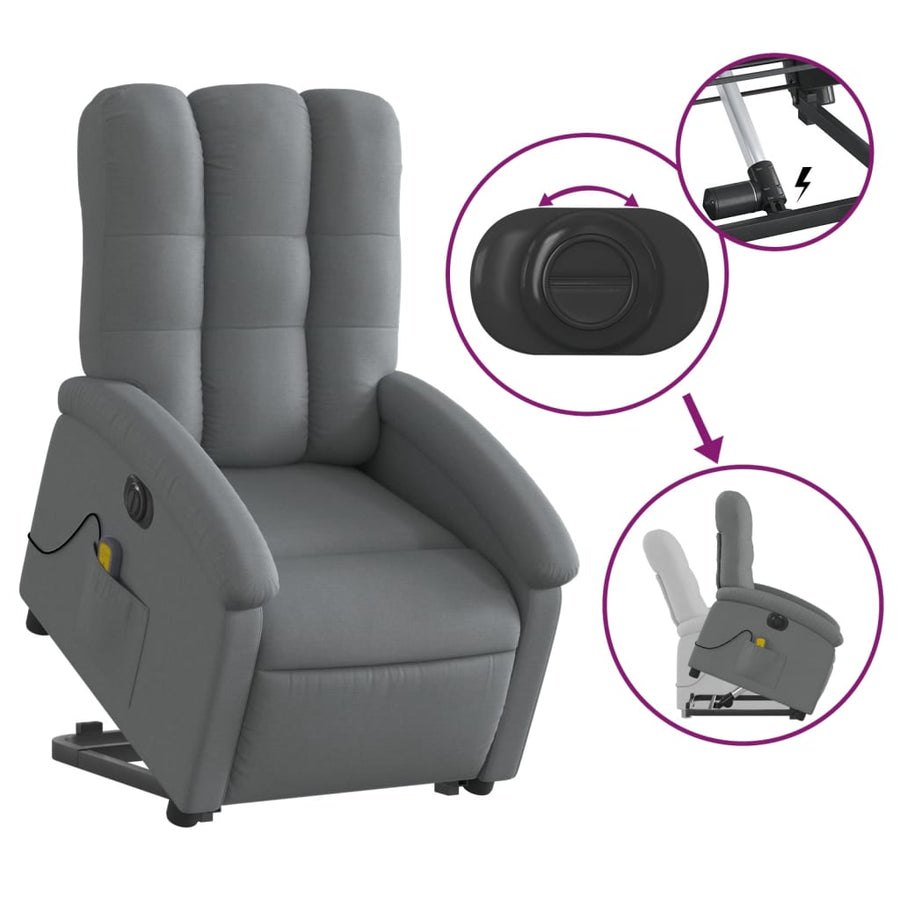 Sta-Op-Massagestoel Stof Donkergrijs Ja Elektrisch verstelbaar