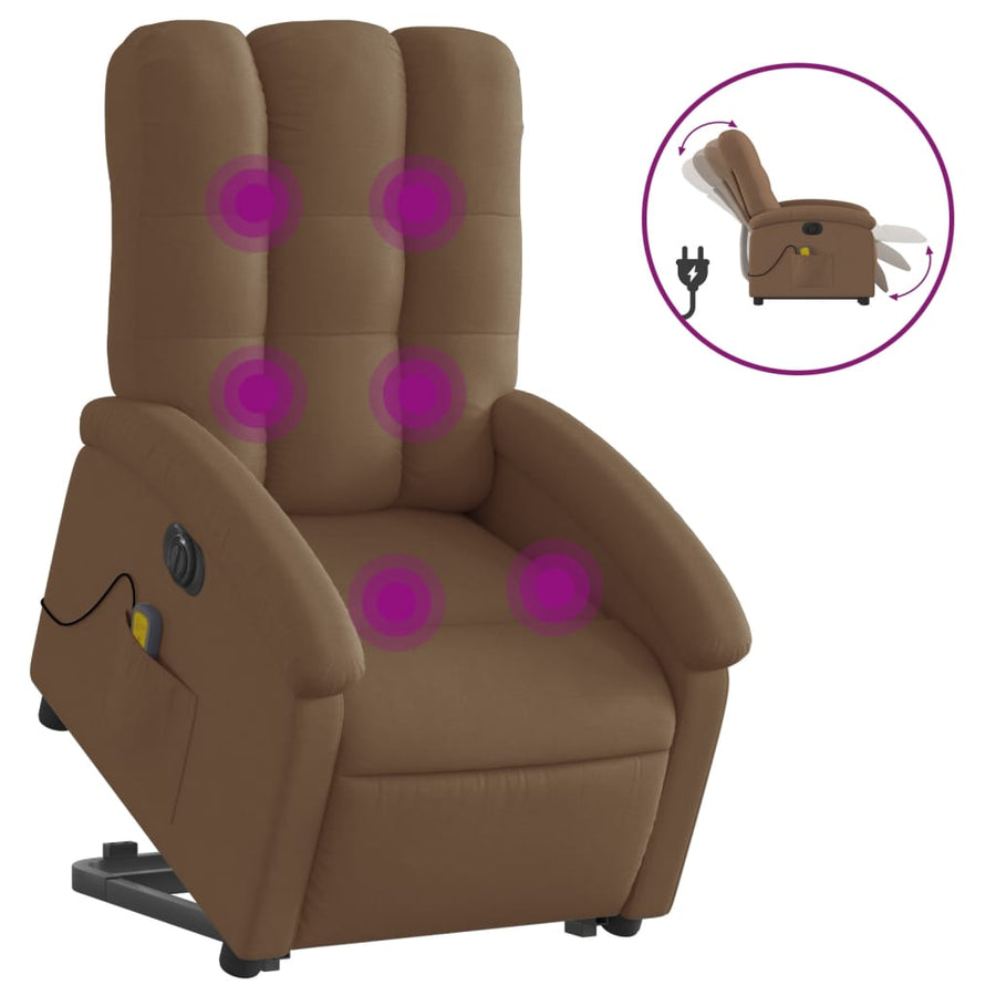 Sta-Op-Massagestoel Stof Bruin Ja Elektrisch verstelbaar