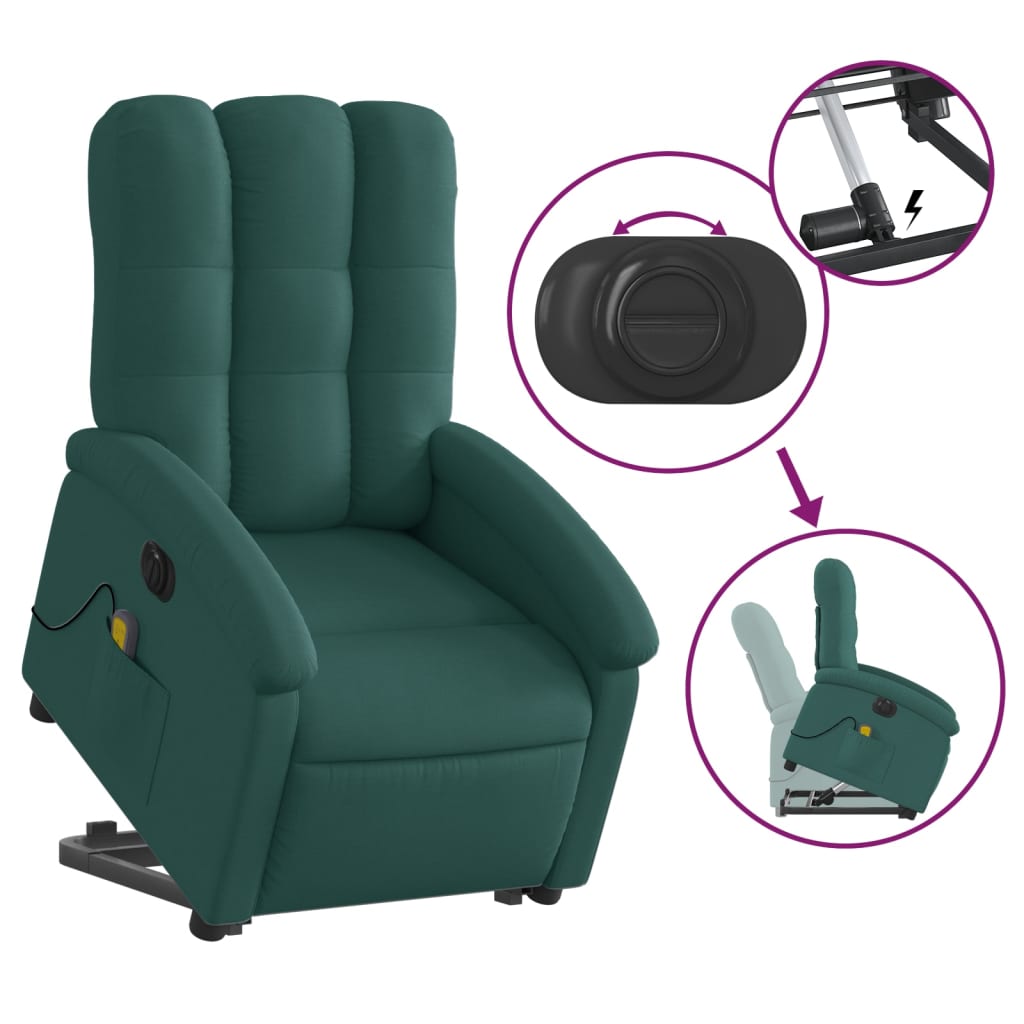Sta-Op-Massagestoel Stof Donkergroen Ja Elektrisch verstelbaar