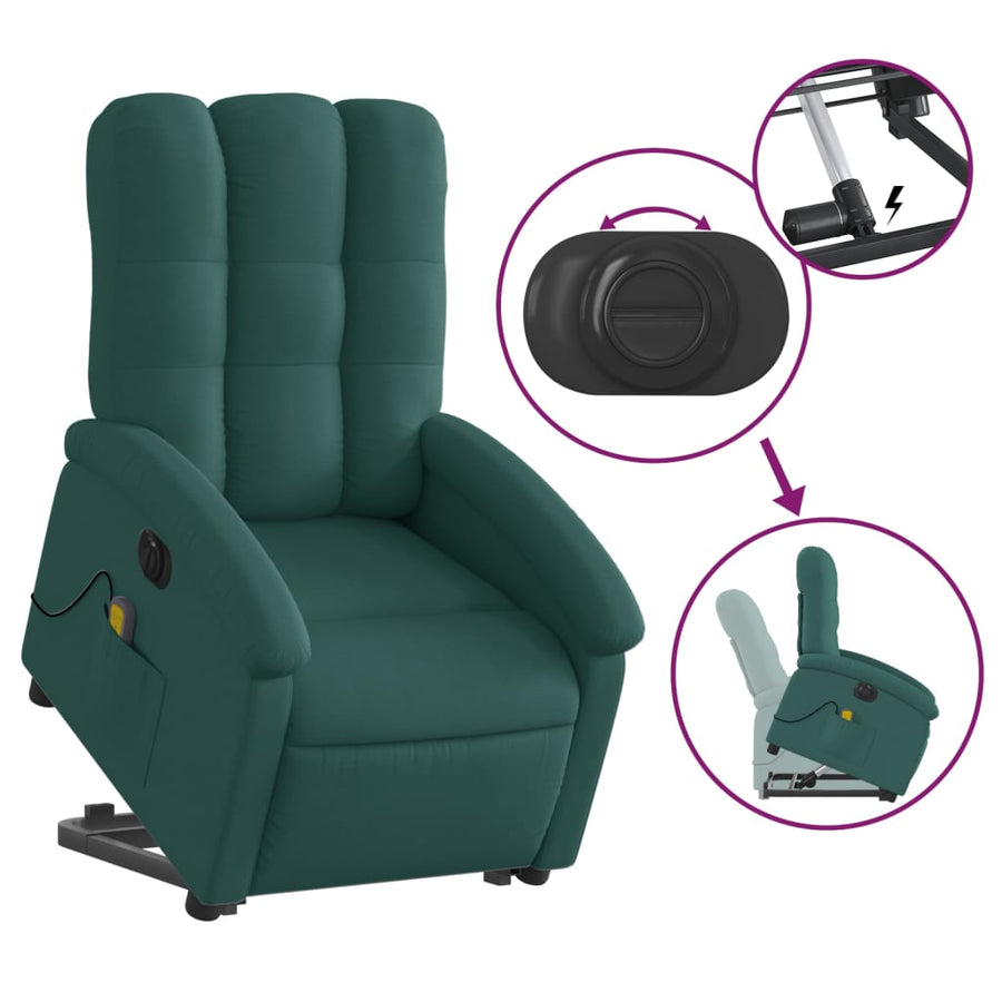 Sta-Op-Massagestoel Stof Donkergroen Ja Elektrisch verstelbaar