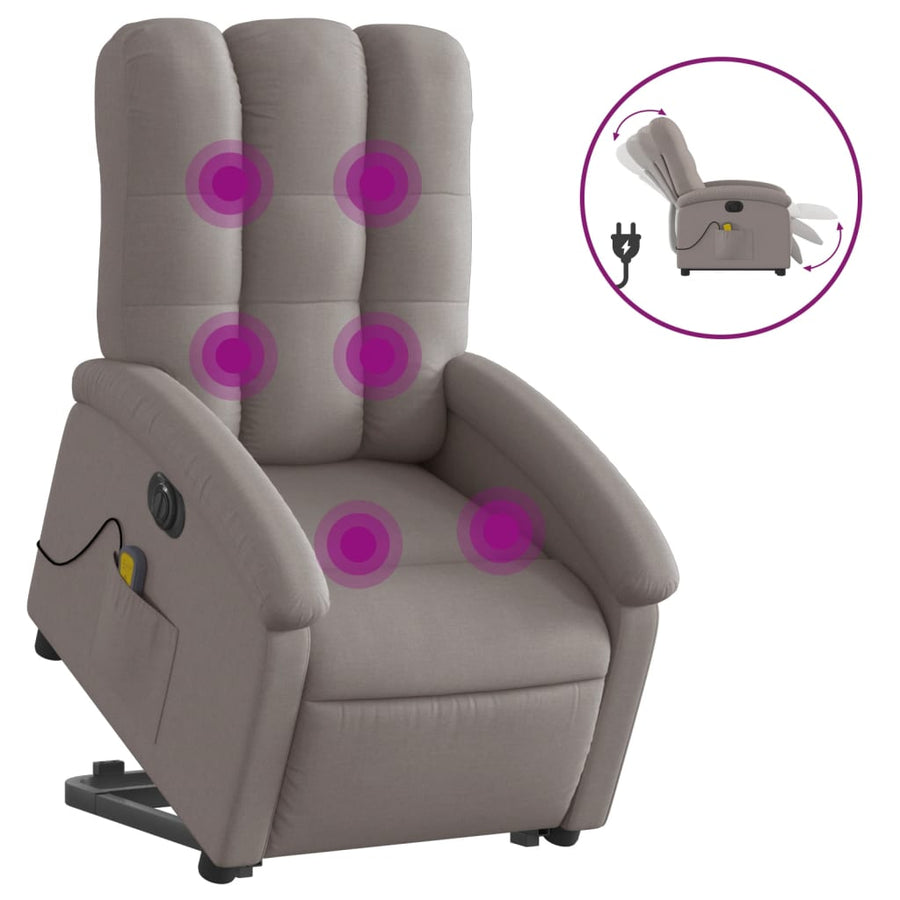 Sta-Op-Massagestoel Stof Taupe Ja Elektrisch verstelbaar